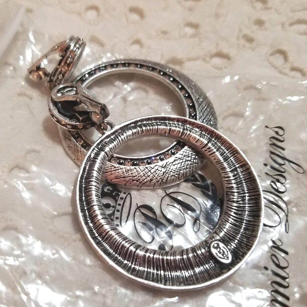 NEW Premier Designs Clip on Crystal Hoop Earrings